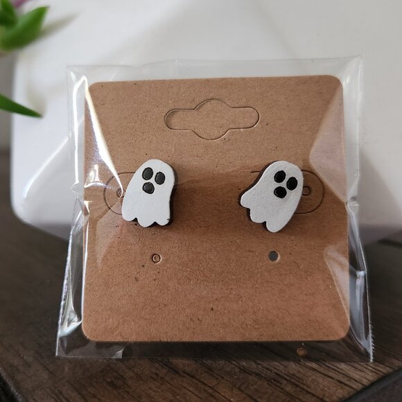 Jewelry - Halloween/Fall Wood Earrings- Ghost